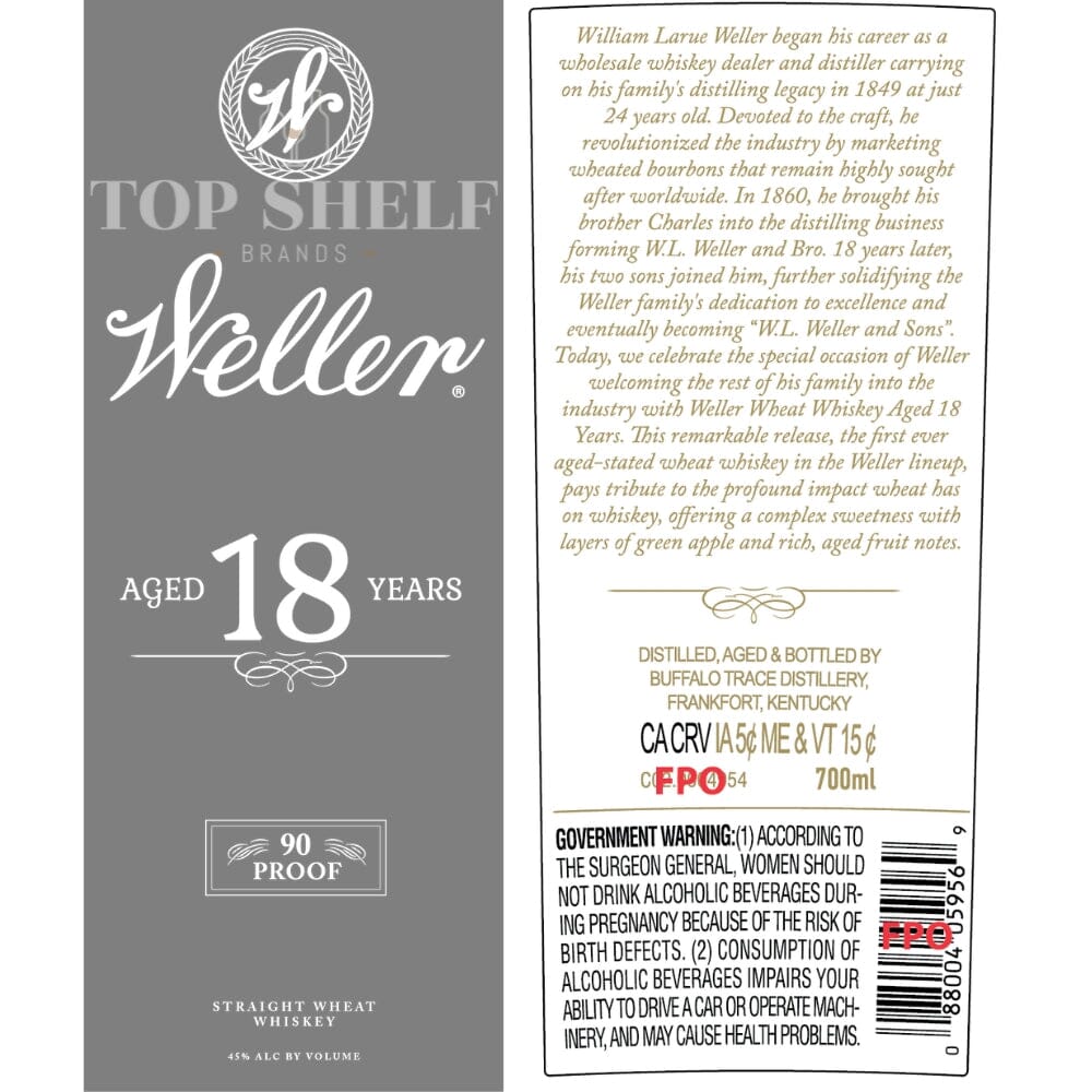 Weller 18 Year Old Straight Wheat Whiskey Wheat Whiskey W.L. Weller 