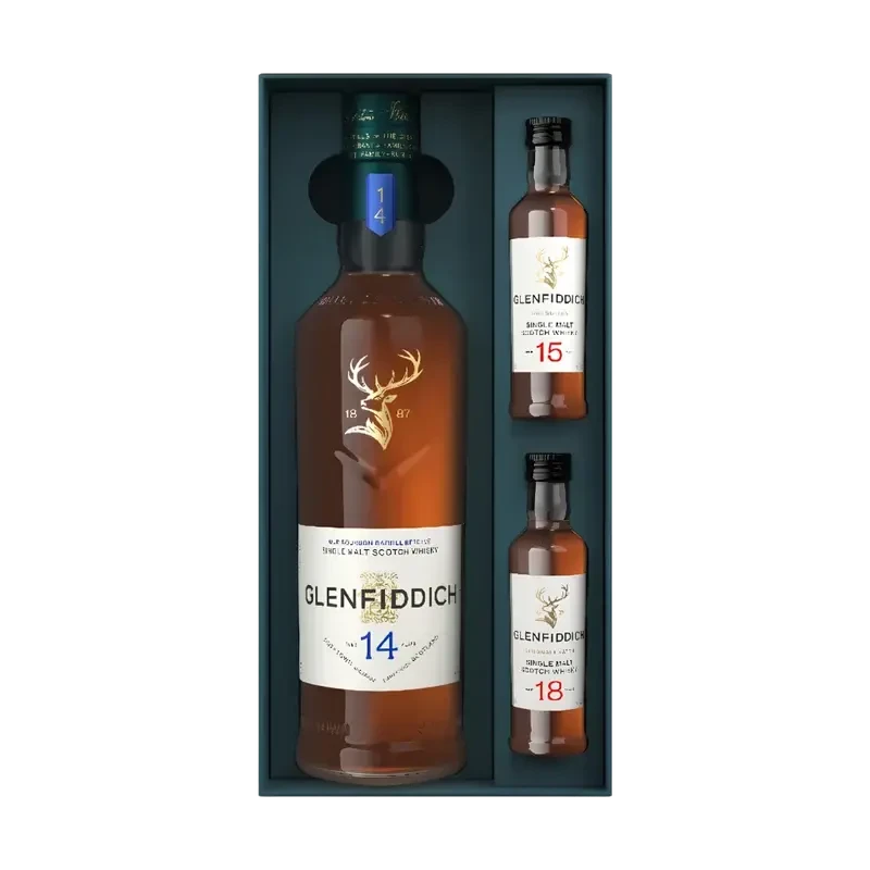 Glenfiddich 14 Year Single Malt Scotch Whisky Limited Edition Gift Set with 15 & 18 Year 50mL Single Malt Scotch Whisky Glenfiddich 