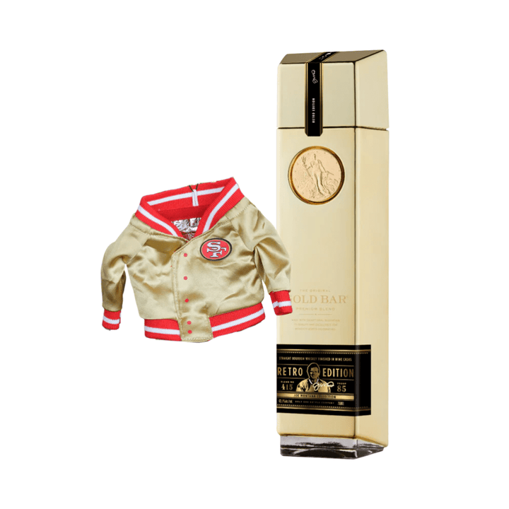 Gold Bar Whiskey Joe Montana Retro Edition 49ers Can Koozie Jacket American Whiskey Gold Bar 