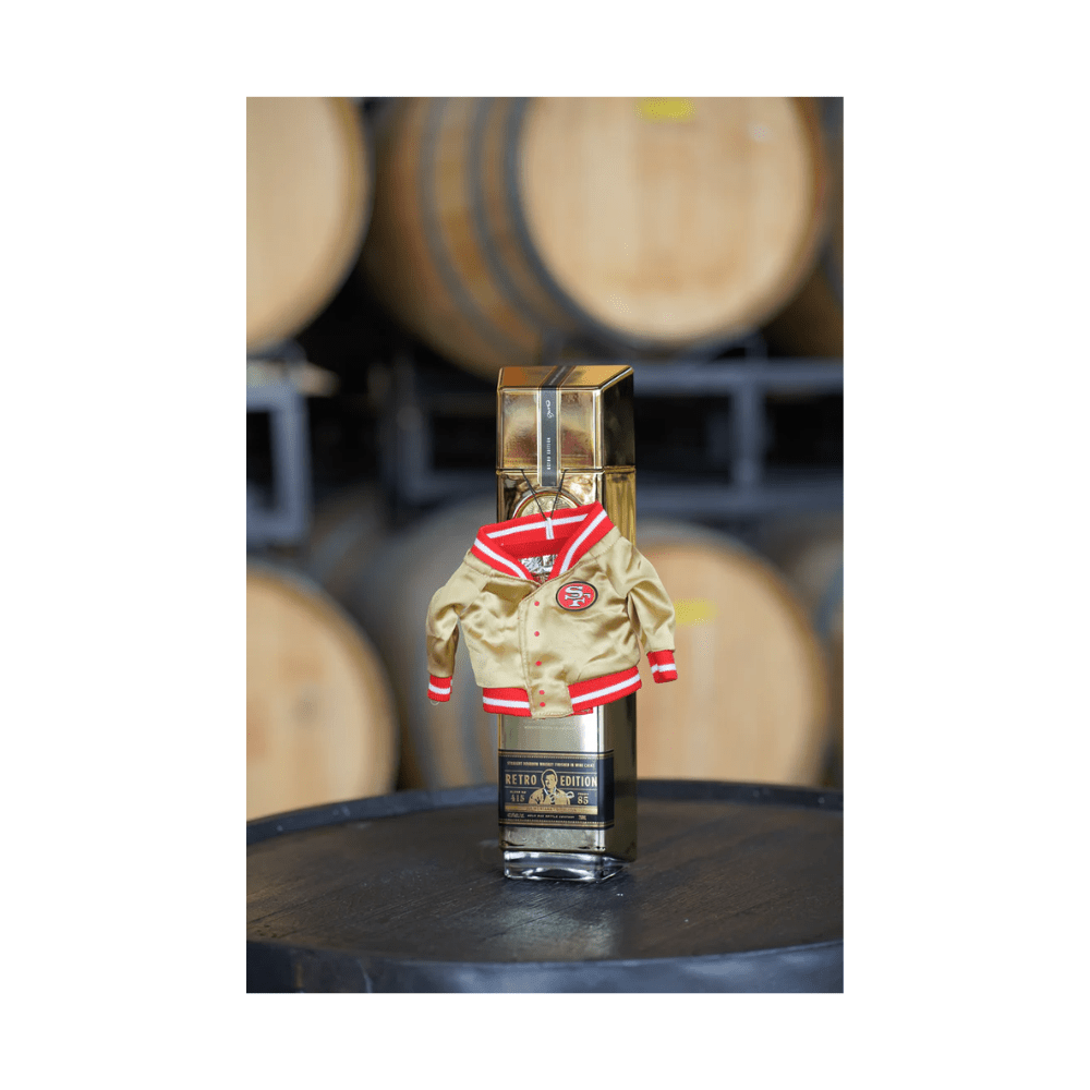 Gold Bar Whiskey Joe Montana Retro Edition 49ers Can Koozie Jacket American Whiskey Gold Bar 