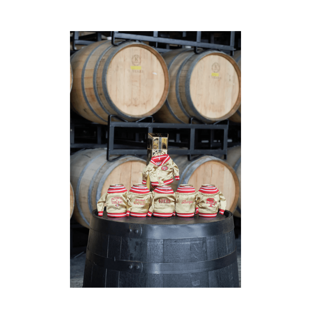 Gold Bar Whiskey Joe Montana Retro Edition 49ers Can Koozie Jacket American Whiskey Gold Bar 