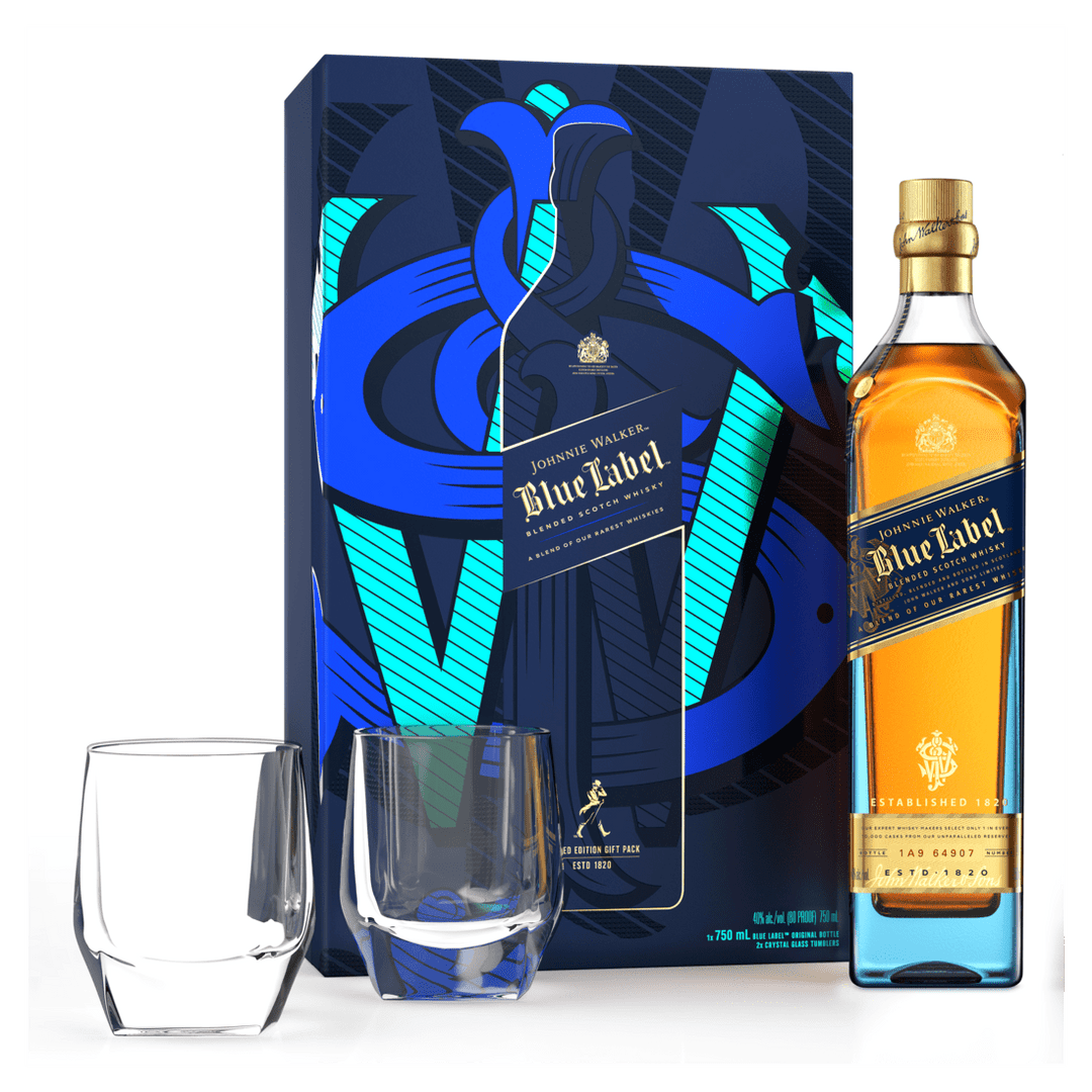 Johnnie Walker Blue Label Limited Edition Design Gift Set With Crystal Glasses Scotch Johnnie Walker 