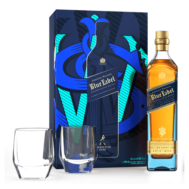 Johnnie Walker Blue Label Limited Edition Design Gift Set With Crystal Glasses Scotch Johnnie Walker 