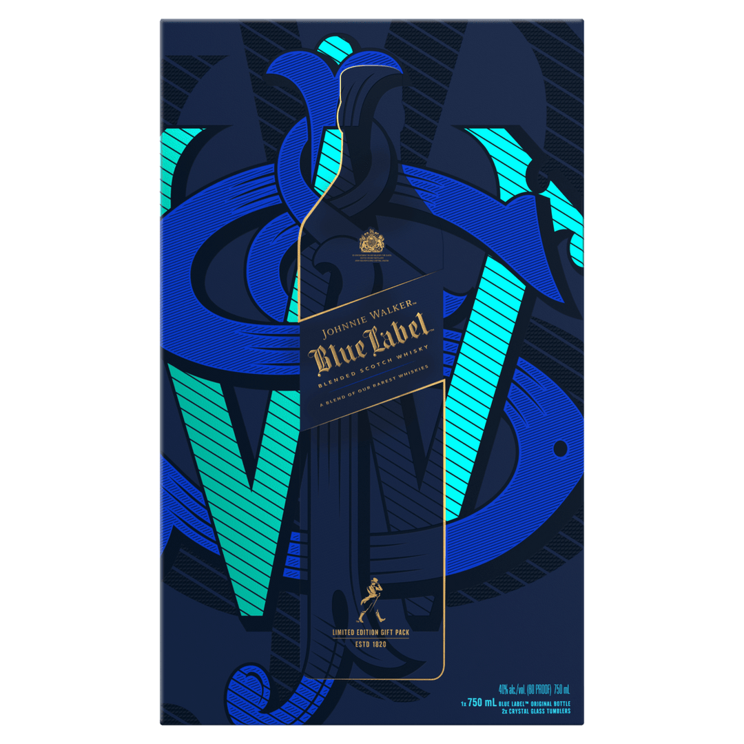 Johnnie Walker Blue Label Limited Edition Design Gift Set With Crystal Glasses Scotch Johnnie Walker 
