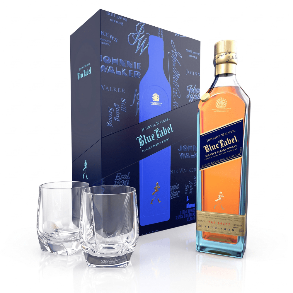 Johnnie Walker Blue Label Limited Edition Design Gift Set With Crystal Glasses Scotch Johnnie Walker 