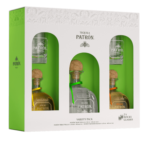 Buy Patron Tequila Variety Pack w/ Rocks Glasses Gift Set Online