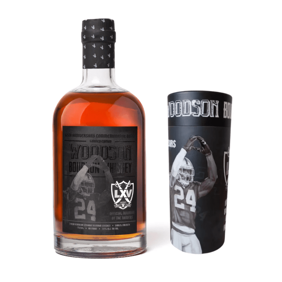Woodson 65th Anniversary Limited Edition Charles Woodson Raiders "Blackout" Commemorative Kentucky Straight Bourbon Bourbon Woodson Whiskey 