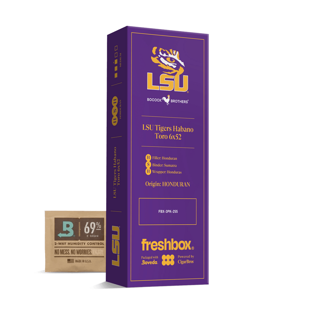 Boccock Brothers LSU Tigers Habano Toro 6x52 FreshBox | Cigar 3-Pack FreshBox Boccock Brothers 