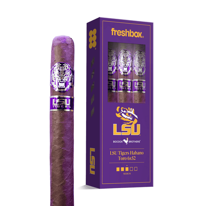 Boccock Brothers LSU Tigers Habano Toro 6x52 FreshBox | Cigar 3-Pack FreshBox Boccock Brothers 