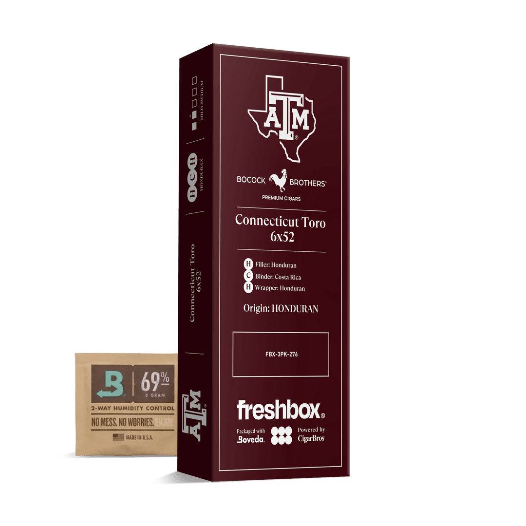 Boccock Brothers Texas A&M Connecticut 6x52 FreshBox | Cigar 3-Pack FreshBox Boccock Brothers 