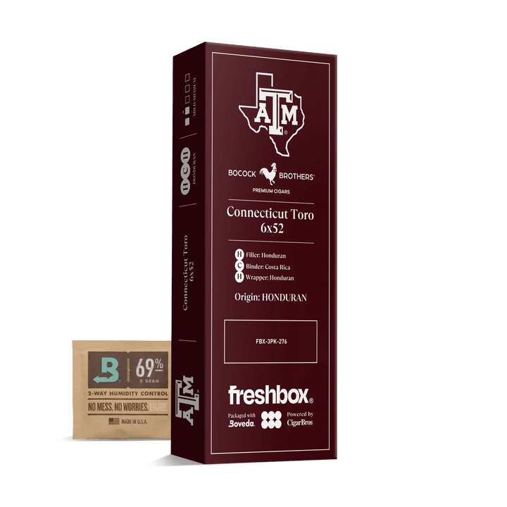 Boccock Brothers Texas A&M Connecticut 6x52 FreshBox | Cigar 3-Pack FreshBox Boccock Brothers 