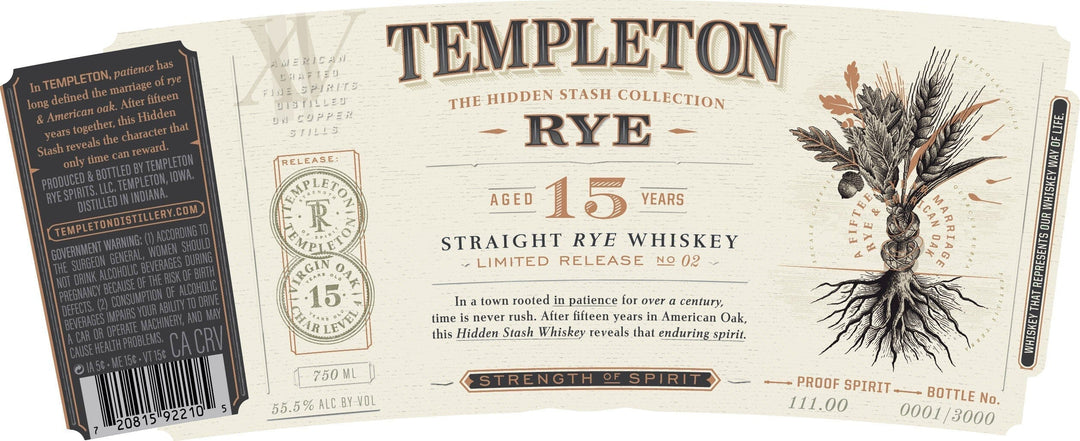 Templeton Hidden Stash 15 Year Straight Rye Whiskey Rye Whiskey Templeton Rye 