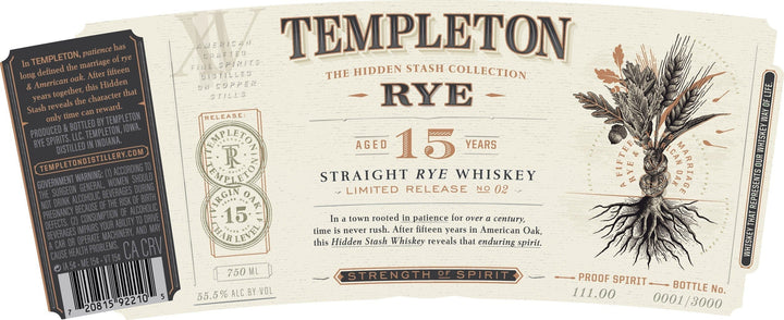 Templeton Hidden Stash 15 Year Straight Rye Whiskey Rye Whiskey Templeton Rye 