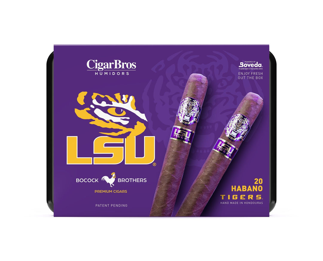 LSU Cigars By CigarBros Cigars CigarBros 20ct LSU Tigers Habano Toro + 9% Discount + FREE Humidor 