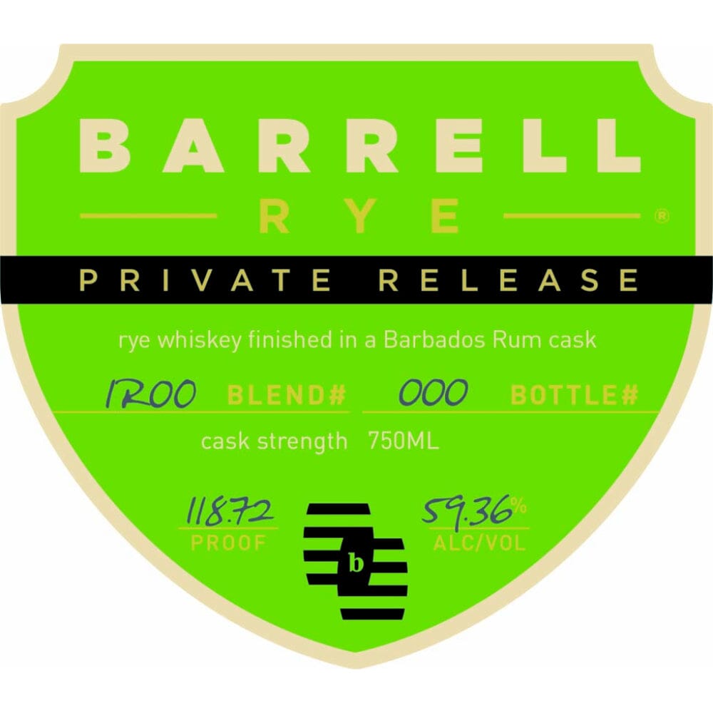 Barrell Rye Private Release Finished in a Barbados Rum Cask Rye Whiskey Barrell Craft Spirits 