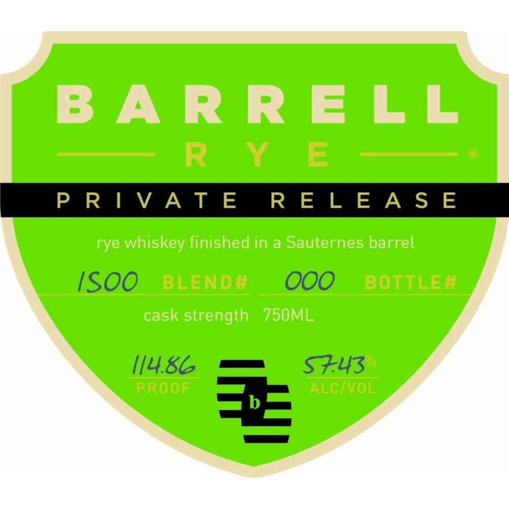 Barrell Rye Private Release Finished in a Sauternes Barrel Rye Whiskey Barrell Craft Spirits 