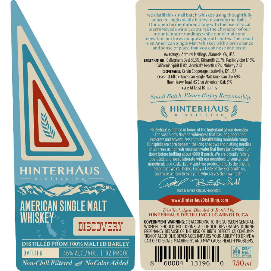 Hinterhaus Discovery American Single Malt Whiskey Single Malt Whiskey Hinterhaus Distilling 