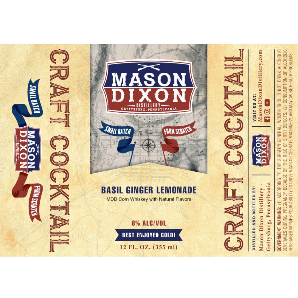 Mason Dixon Basil Ginger Lemonade Craft Cocktail Ready-To-Drink Cocktails Mason Dixon Distillery 