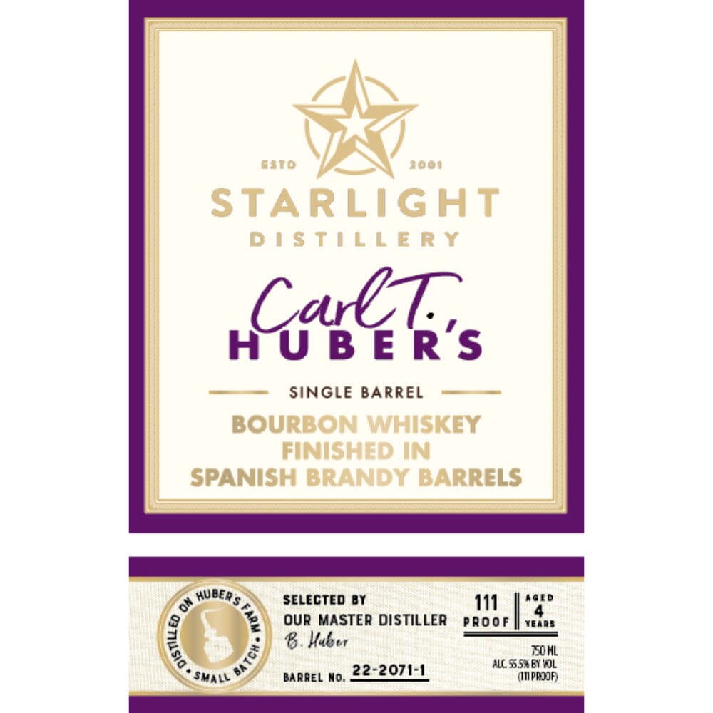 Starlight Carl T. Huber's Bourbon Finished in Spanish Brandy Barrels Bourbon Starlight Distillery 