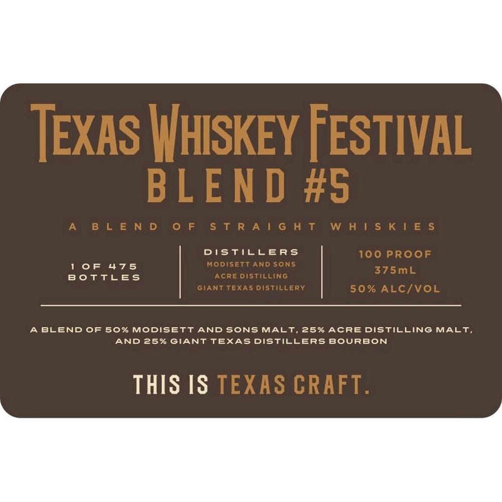 Texas Whiskey Festival Blend #5 Blended Whiskey Crowded Barrel Whiskey Co. 