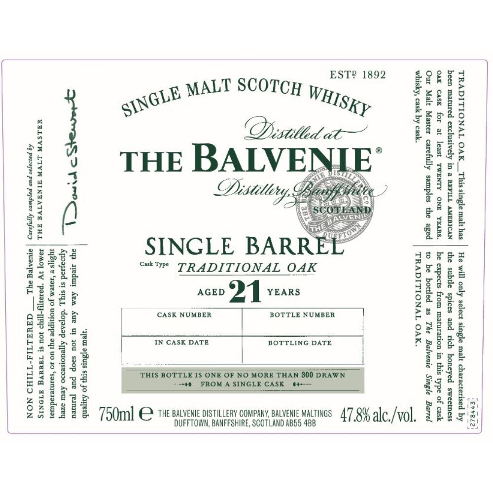 The Balvenie 21 Year Old Single Barrel Traditional Oak Scotch The Balvenie 