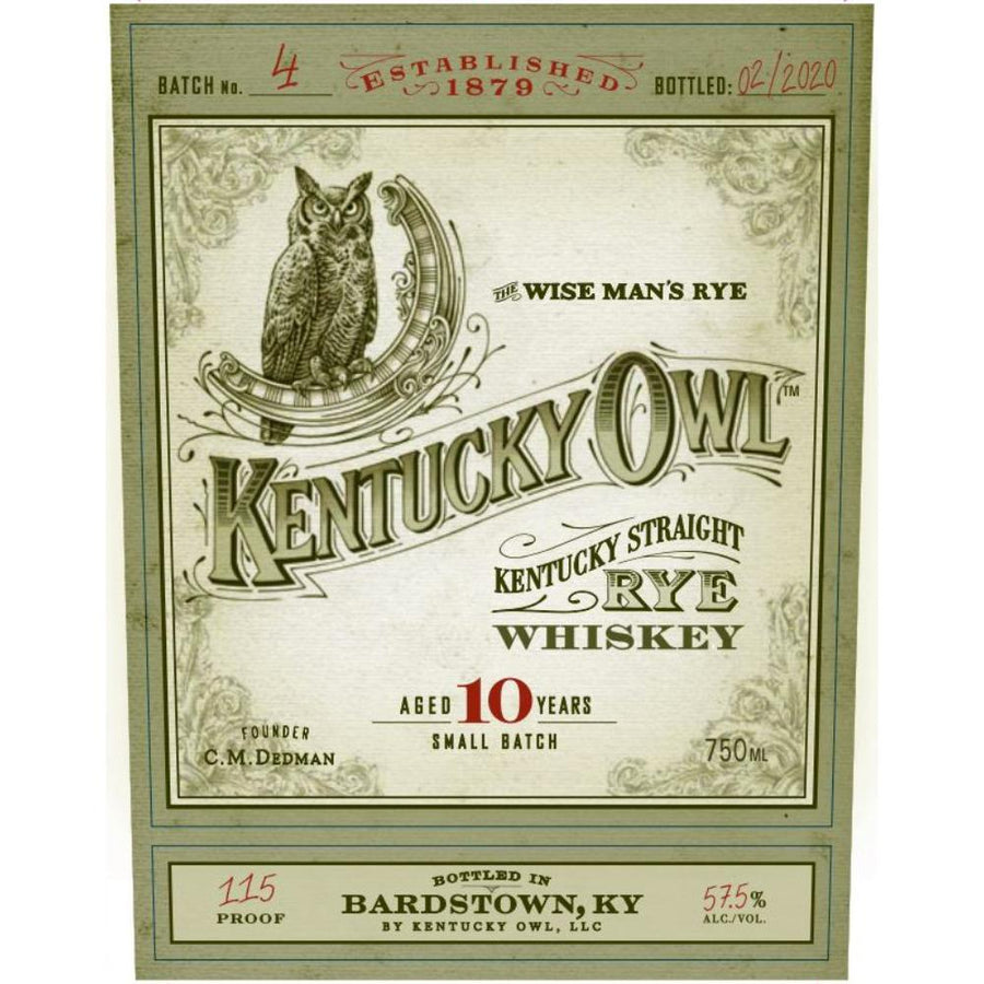 Kentucky Owl 10 Year Old Rye Batch #4 Rye Whiskey Kentucky Owl 