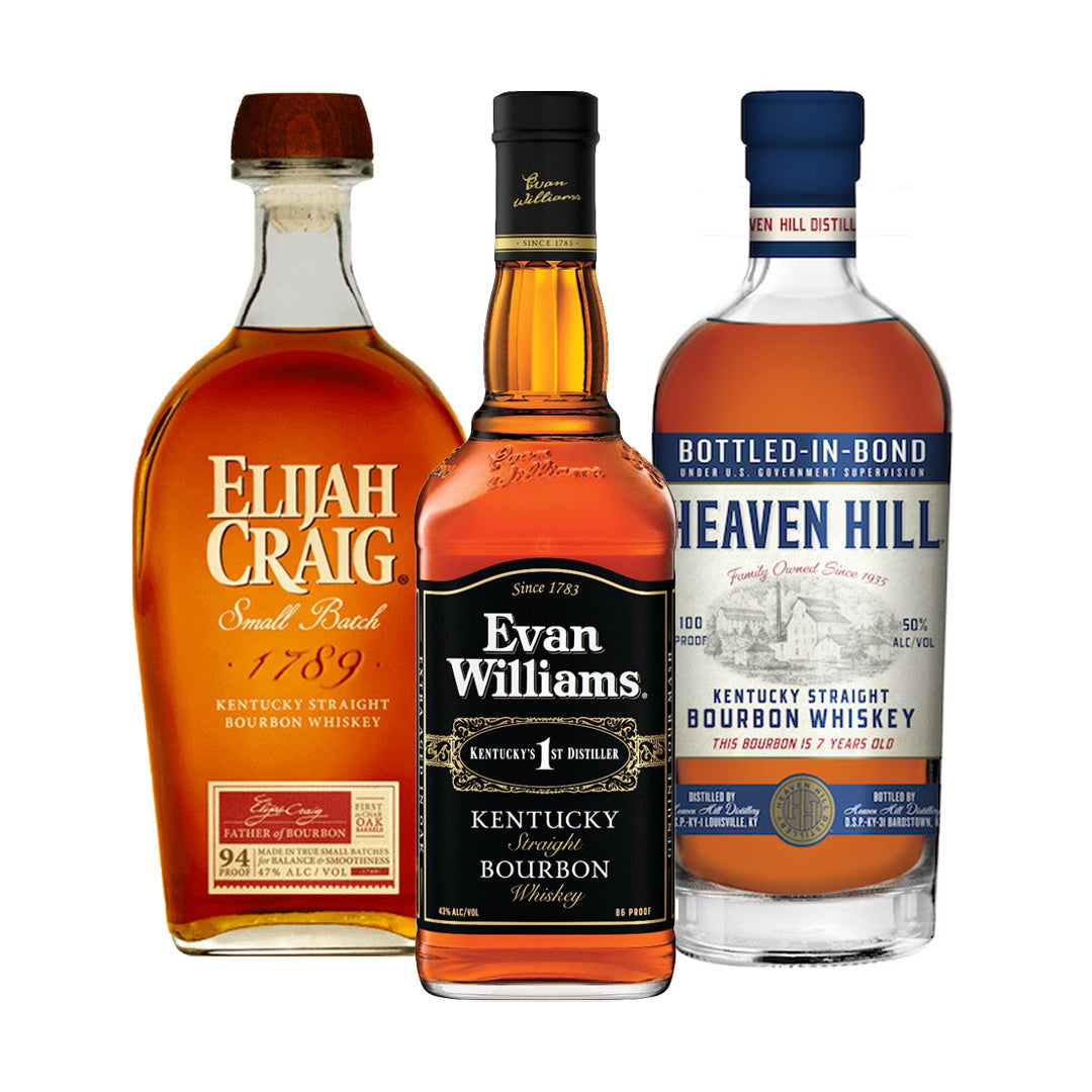 Heaven Hill 7 Year Old, Elijah Craig Small Batch, Evan Williams Black Label Bundle Bundle Sip Whiskey 