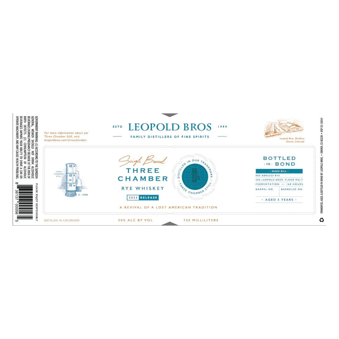 Leopold Bros Three Chamber Rye 2022 Release Rye Whiskey Leopold Bros 