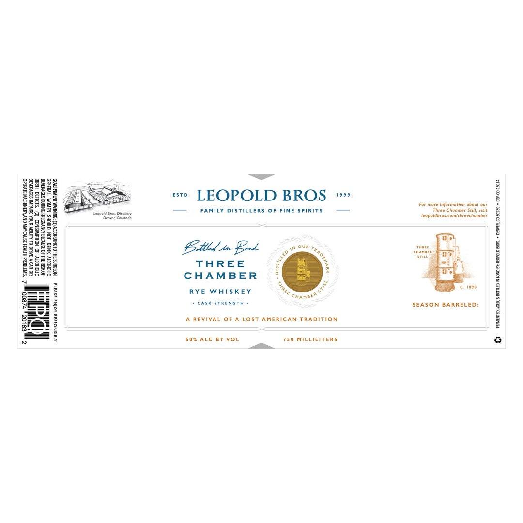 Leopold Bros Three Chamber Rye Whiskey Bottled In Bond Rye Whiskey Leopold Bros 