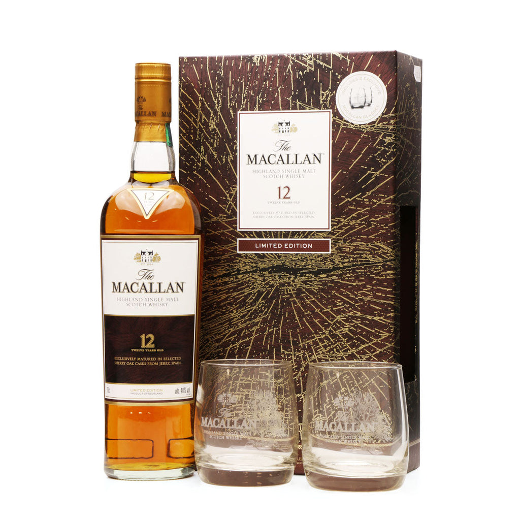 The Macallan 12 Year Old Sherry Cask W/ 2 Official Glasses Scotch Whisky The Macallan 